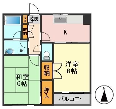 拡大写真:ラメゾン2 2階210の間取り