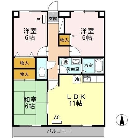 拡大写真:ダラミー小串 3階302の間取り