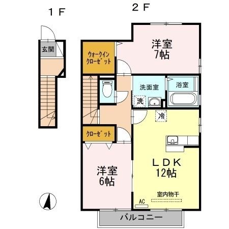 拡大写真:セジュールJIN Ⅱ棟 2階Ⅱ201の間取り