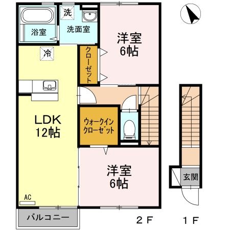 拡大写真:カントリーヒルズ東岐波 2階202の間取り