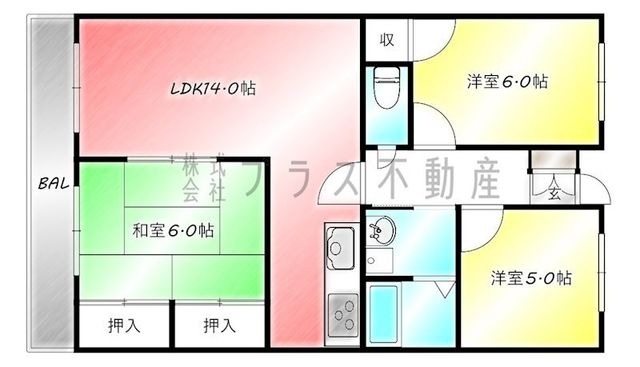 拡大写真:サンパーク木屋瀬II 1階108の間取り