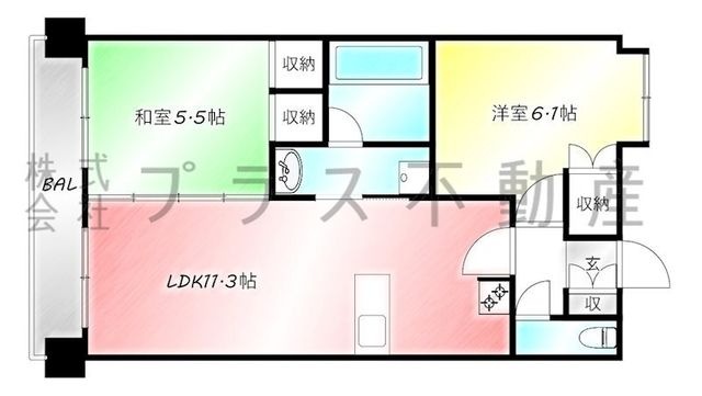 拡大写真:アサート木屋瀬 5階505の間取り