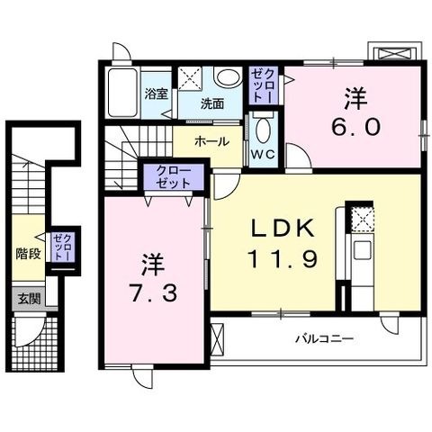 拡大写真:グレースガーデン大内I 2階202の間取り