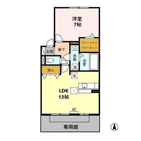 拡大写真：Ｔｈｒｅｅ　Ｗｏｏｄｓ　Ｙ＆Ｆ　Ａ・Ｂ 1階A108の間取り
