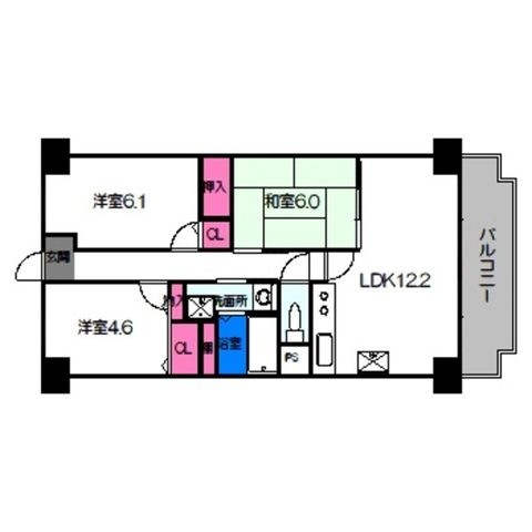拡大写真:レジデンシア北田辺 2階202の間取り