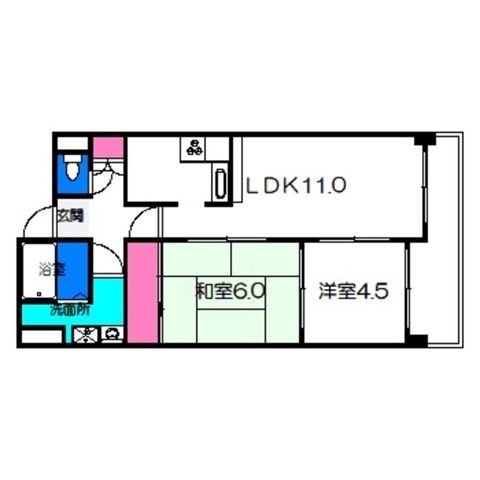 拡大写真:ふれあぷらんどーる 2階206の間取り