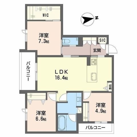 拡大写真:ザ パークサイド上八 4階401の間取り