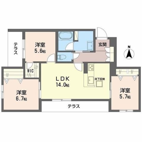 拡大写真：ヒュッゲ コート 1階102の間取り