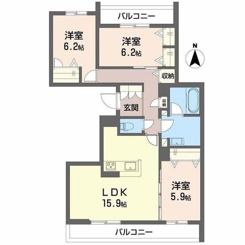 拡大写真:ヒュッゲ コート 2階201の間取り