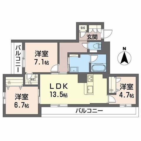 拡大写真:ヒュッゲ コート 2階202の間取り