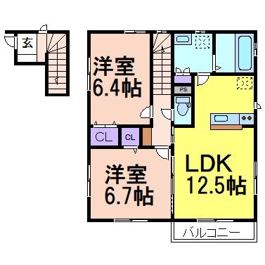 拡大写真:フェリオ常盤 C 2階201の間取り