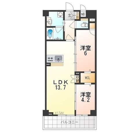 拡大写真:豊中市本町4丁目 3階307の間取り