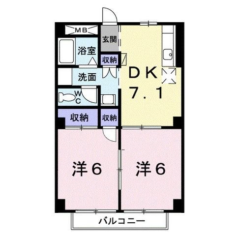 拡大写真:パルネット数間A 2階201の間取り
