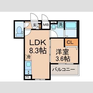 拡大写真:東大阪市吉田6丁目 3階304の間取り