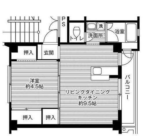 拡大写真：ビレッジハウス野芥1号棟 5階0503の間取り