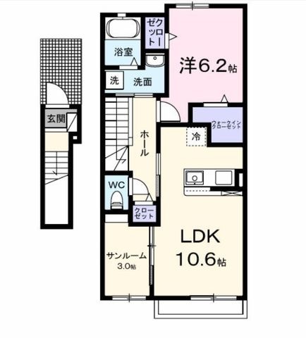 拡大写真:新)カーサ アバンツァート 2階202の間取り