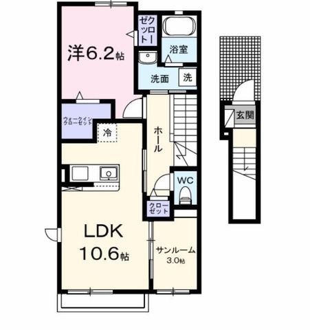 拡大写真:新)カーサ アバンツァート 2階203の間取り
