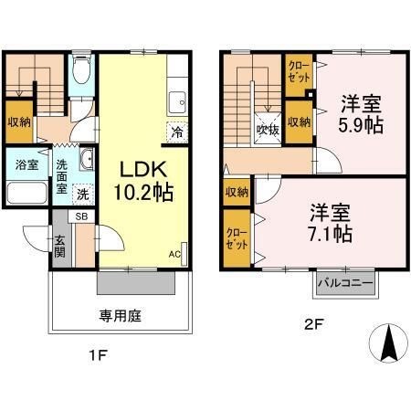 拡大写真：コンフォートテラス　Ｂ 2階103の間取り