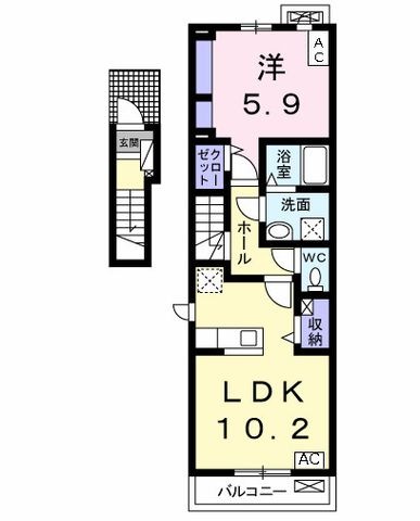 拡大写真:茜ハイツ 2階206の間取り