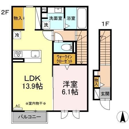 拡大写真:D-ROOM茜部中島 B棟 2階202の間取り