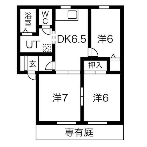 拡大写真:パークハイツ北洞C 1階101の間取り