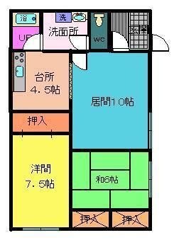 拡大写真:タニグチハイツNo6 2階201の間取り