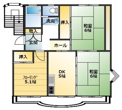 拡大写真:サンライズ江間 3階201の間取り