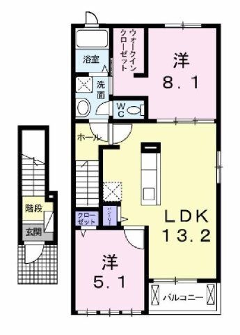 拡大写真:カルム・グラースⅠ 2階203の間取り