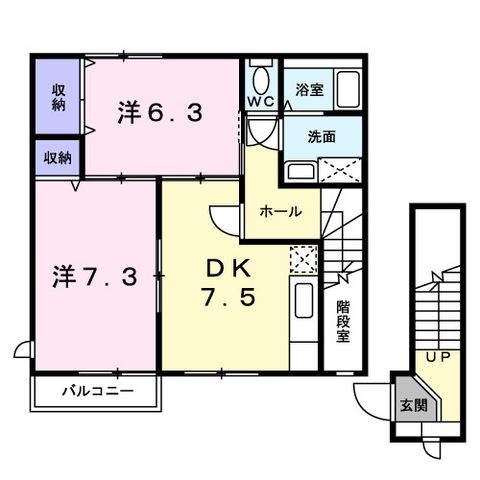拡大写真:クレストールSATOU 2階201の間取り