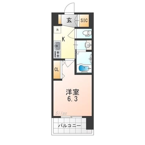 拡大写真:Luxe住吉公園 4階405の間取り