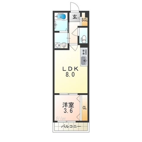 拡大写真：GARDENIA東住吉  3階303の間取り