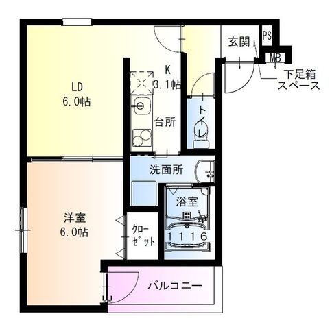 拡大写真:フジパレス弥刀Ⅰ番館 1階103の間取り