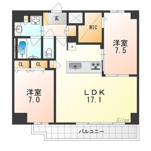 拡大写真:大阪市天王寺区堀越町 8階802の間取り