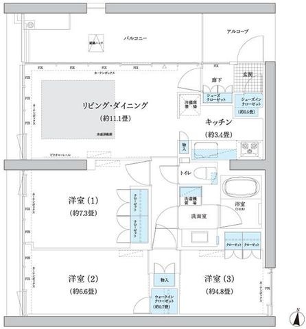 拡大写真:世田谷区砧2丁目 6階625の間取り