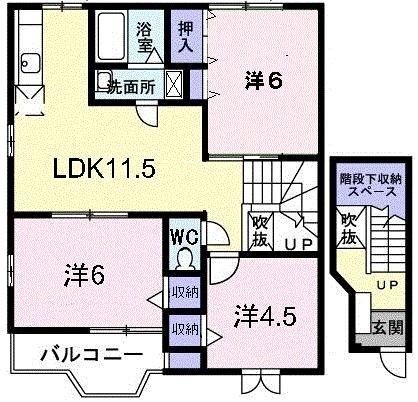 拡大写真:リヴィエールA 2階201の間取り