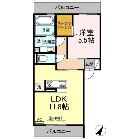 拡大写真:熊本市東区長嶺東5丁目 3階303の間取り