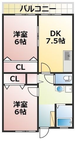 拡大写真:上水前寺クローバービル飛鳥 4階402の間取り