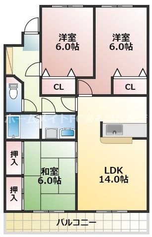 拡大写真:熊本市東区中江町 2階202の間取り