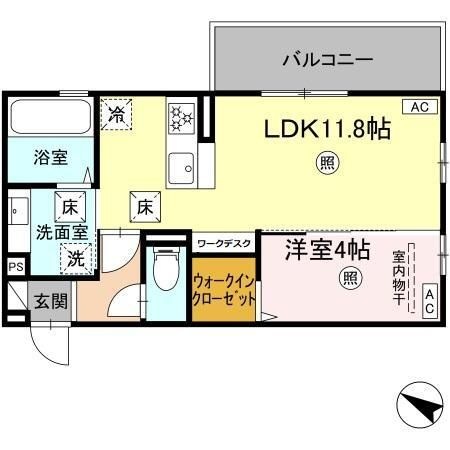 拡大写真:菊池郡菊陽町大字久保田 2階203の間取り
