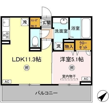拡大写真:熊本市東区長嶺南8丁目 2階206の間取り