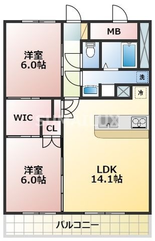 拡大写真:熊本市東区保田窪3丁目 3階302の間取り