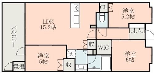 拡大写真:熊本市東区尾ノ上4丁目 8階804の間取り
