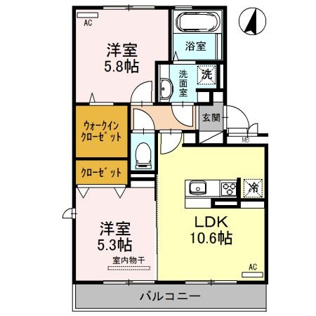 拡大写真:熊本市東区長嶺東5丁目 2階205の間取り