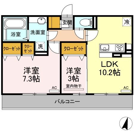 拡大写真:熊本市東区長嶺東6丁目 3階302の間取り