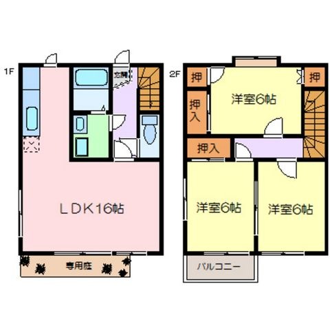 拡大写真:熊本市北区楡木4丁目 1階B-1の間取り