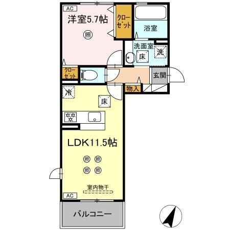 拡大写真：熊本市北区武蔵ケ丘６丁目 1階103の間取り
