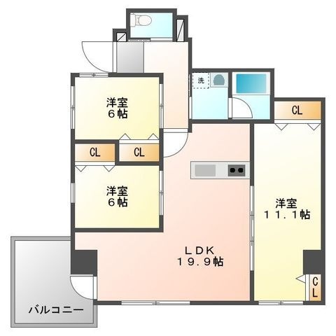 拡大写真:熊本市中央区水前寺公園 5階403の間取り