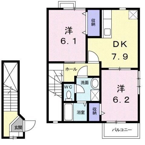 拡大写真:メゾンクレスト 2階205の間取り