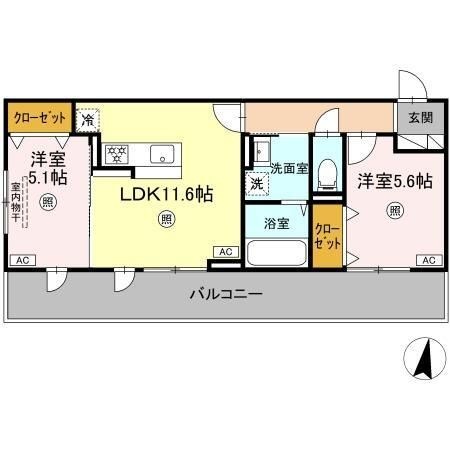 拡大写真:熊本市中央区水前寺5丁目 2階203の間取り