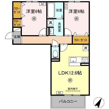 拡大写真:熊本市東区長嶺東4丁目 2階205の間取り